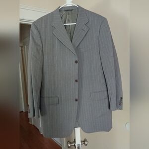 Canali Suit Jacket Gray Striped 100% Wool Three Button Blazer EU 56 US size 46 R